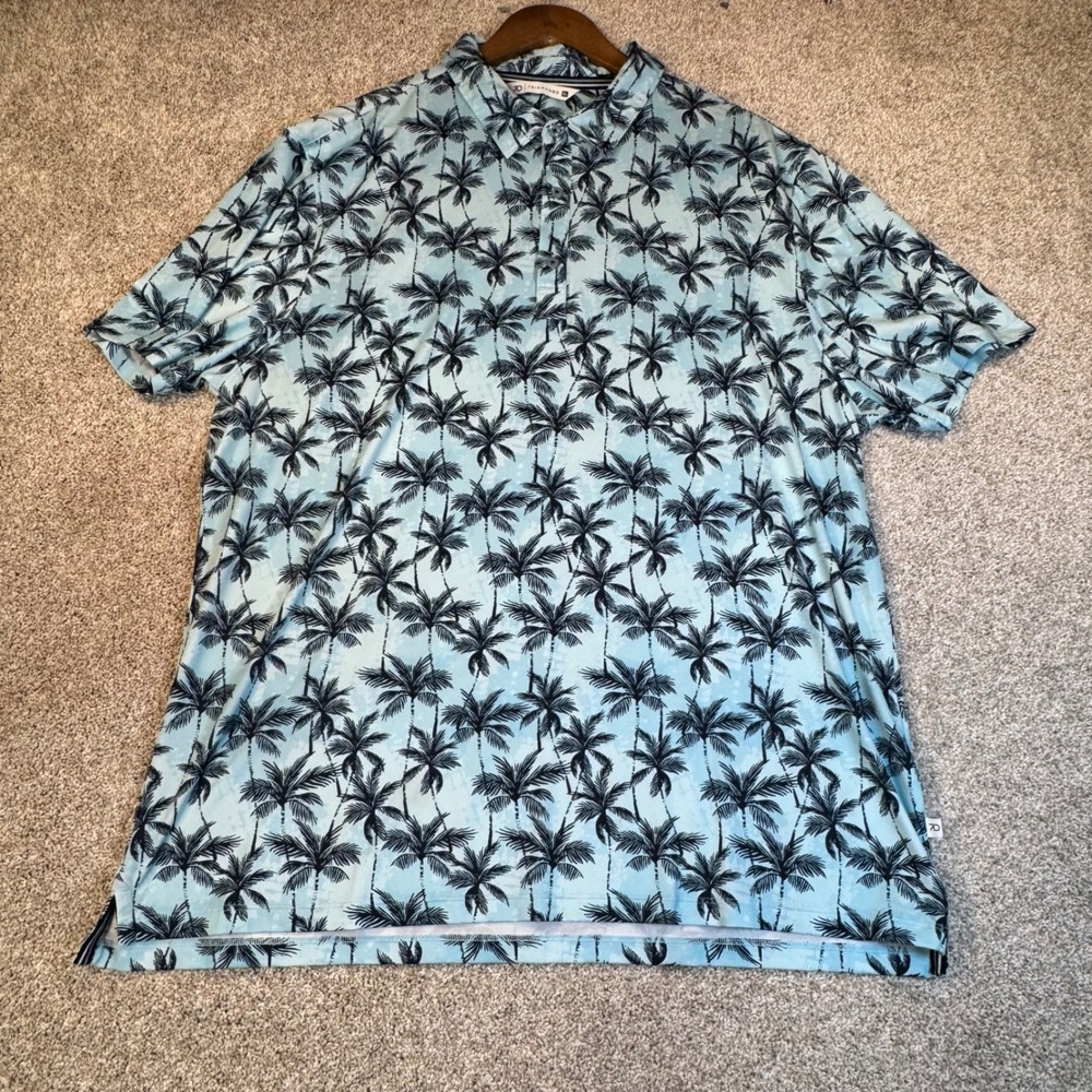 7 Diamonds Rowan 4-Way Stretch Palm Tree Polo Shirt Blue Black Mens XL